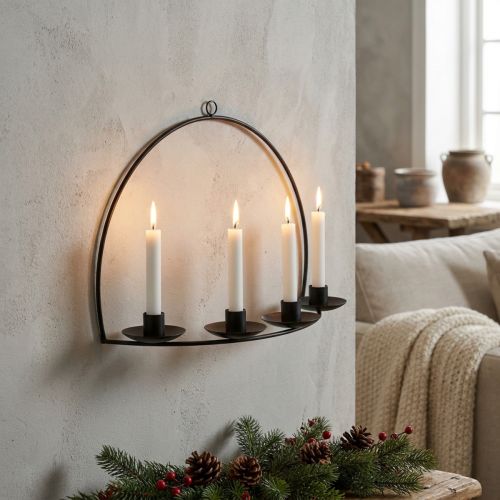 Świecznik Ścienny Czarny Metalowy Świecznik 35×24cm | Floristik24.pl