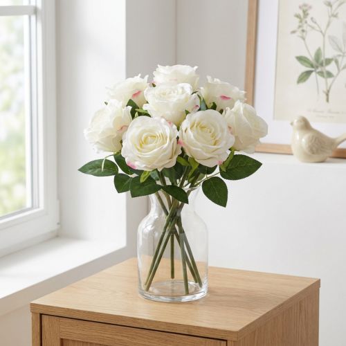 Sztuczne róże w pęczku białe 30cm 8 szt | Floristik24.pl