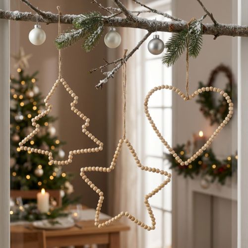 Produkt Deco wieszak Boże Narodzenie drewniane koraliki serce gwiazda drzewo H20cm 3szt