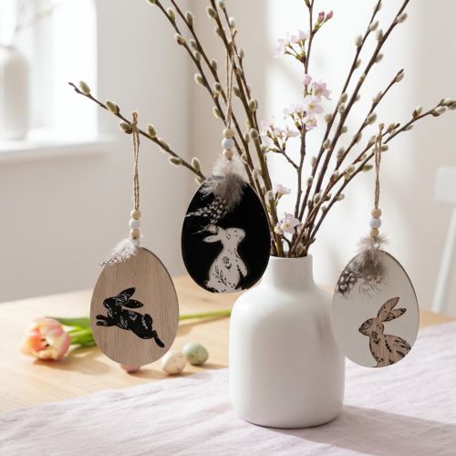 Drewniane pisanki do powieszenia, białe i czarne, 10 cm, 6 sztuk | Floristik24.pl