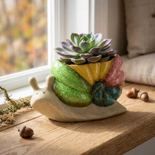 Doniczka dekoracyjna w kształcie ślimaka, ceramiczna, kolorowa, 19×8,5×11 cm | Floristik24.pl