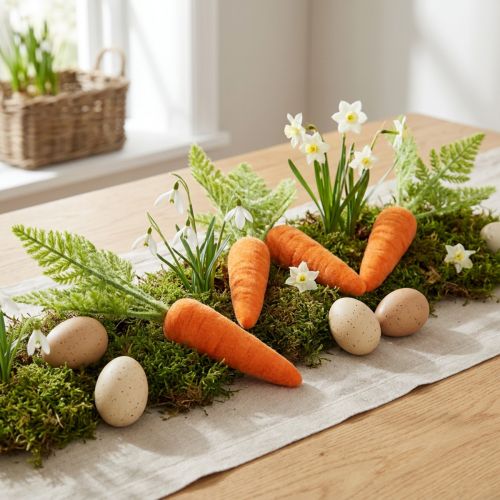 Dekoracja marchewkowa marchewka flokowana pomarańczowo-zielona wys. 23cm 8 szt | Floristik24.pl