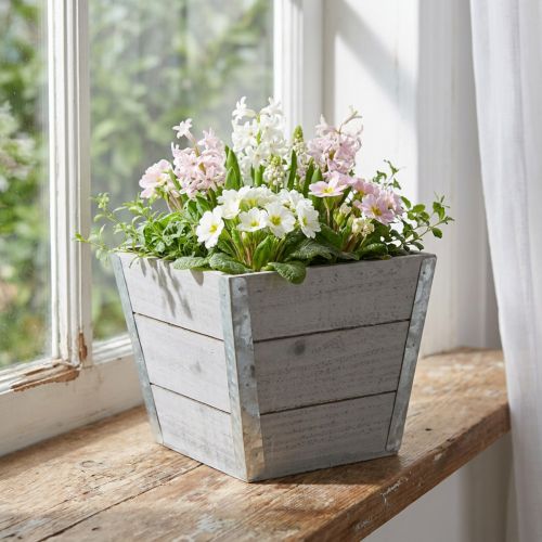 Doniczka drewniana shabby chic szara 19x19x15,5cm | Floristik24.pl