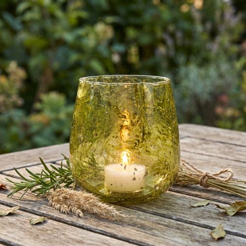 Dekoracja szklana latarnia vintage żółto-zielona Ø12cm W12,5cm | Floristik24.pl