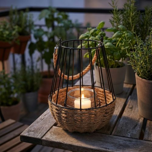 Latarnia z uchwytem i szkłem czarnym naturalnym Ø18cm W22cm | Floristik24.pl
