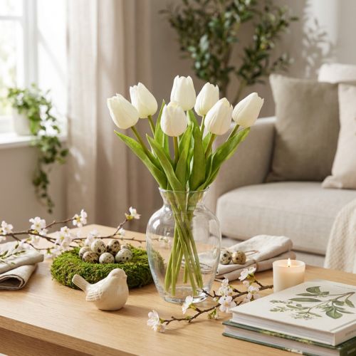 Sztuczny tulipan, realistyczna dekoracja, trwały sztuczny kwiat do domu, 21 cm, 6 sztuk | Floristik24.pl