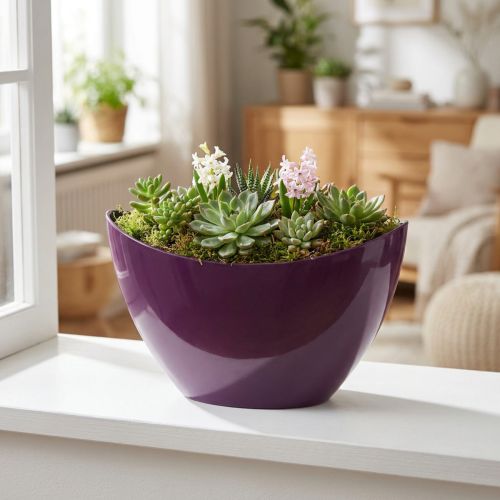 Ozdobna miska w kształcie łódki na rośliny fioletowa 20×9cm W12cm | Floristik24.pl