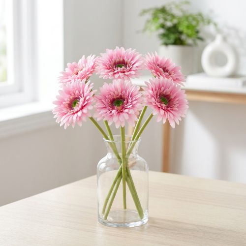 Sztuczne kwiaty ogrodowe Gerbera, różowe, 47 cm, 6 sztuk | Floristik24.pl