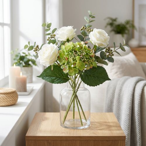 Sztuczna hortensja, dekoracja kwiatowa, kwiat jedwabiu zielony L44cm | Floristik24.pl