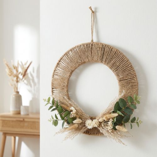 Dekoracyjny pierścień wiszący, styl boho, srebro naturalne, Ø39,5 cm | Floristik24.pl