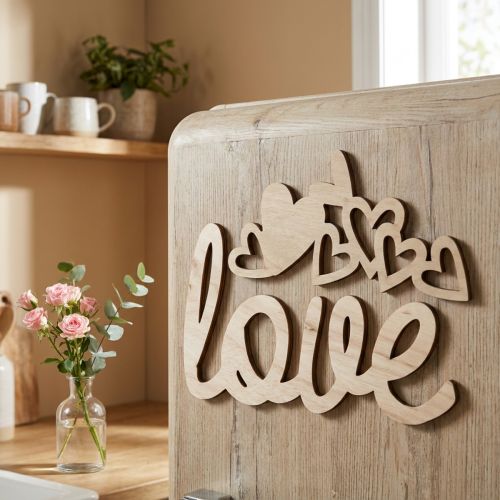 Serca "Love" ozdoba drewniana naturalna z tabliczką ozdobną na magnes 20,5/25cm 6 sztuk | Floristik24.pl