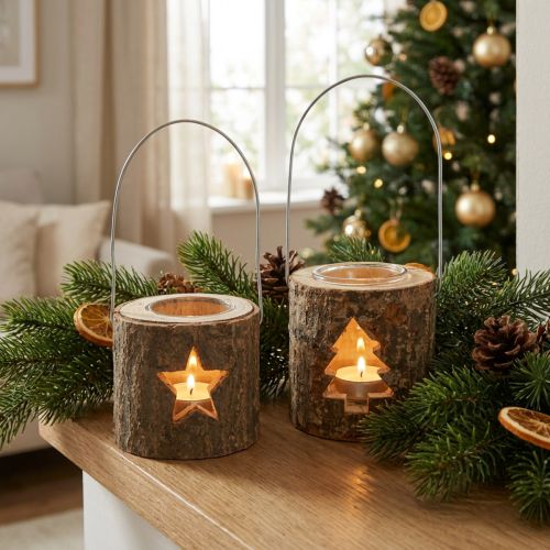 Świecznik na tealighty do zawieszenia Świecznik na tealighty drewno 7,5cm 2szt | Floristik24.pl