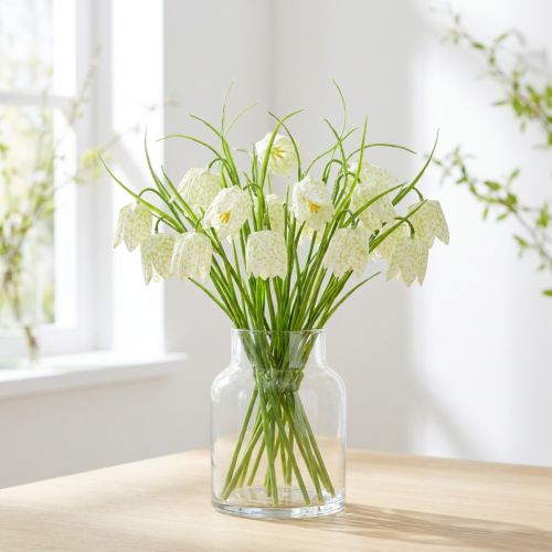 Kwiaty szachownicowe Fritillaria sztuczne białe, zielone 40cm 12 szt | Floristik24.pl