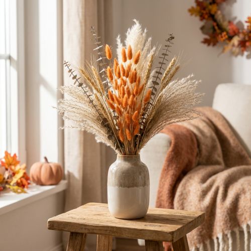 Suszona trawa z ogonka królika Lagurus, morela, suszone kwiaty dekoracyjne, 55-60 cm, 50 g | Floristik24.pl