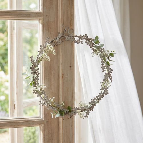 Dekoracja okna, wianek na drzwi, wianek kwiatowy w stylu shabby chic, metal, biały, Ø16,5 cm | Floristik24.pl