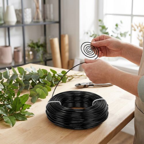 Drut aluminiowy Ø2 mm, rolka 60 m, 500 g - Elastyczny drut rzemieślniczy w kolorze czarnym do florystyki, modelarstwa i tworzenia biżuterii | Floristik24.pl