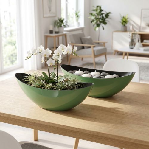 Nowoczesna miska w kształcie półksiężyca w kolorze zielonym wykonana z tworzywa sztucznego 39 cm - uniwersalna do dekoracji - 2 sztuki | Floristik24.pl