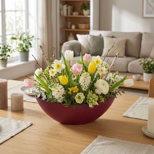 Nowoczesna miska półksiężycowa w kolorze ciemnoczerwonym wykonana z tworzywa sztucznego 39 cm - uniwersalna do dekoracji - 2 sztuki | Floristik24.pl