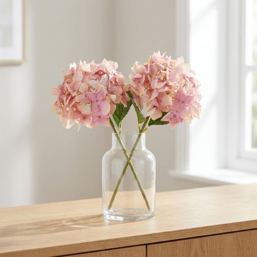 Elegancka sztuczna hortensja w kolorze pastelowego różu 58cm 2szt | Floristik24.pl