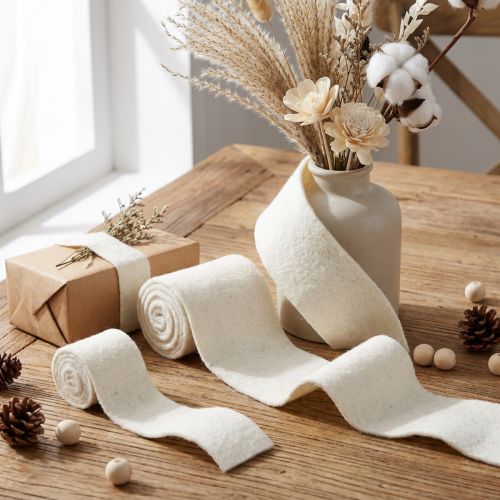 Wstążka filcowa, wstążka wełniana, biała, szer. 7cm/15cm, dł. 100/100cm, zestaw 2 szt. | Floristik24.pl