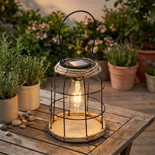 Latarnia ogrodowa Solarna lampa ogrodowa Metalowa Czarna Ø17cm | Floristik24.pl