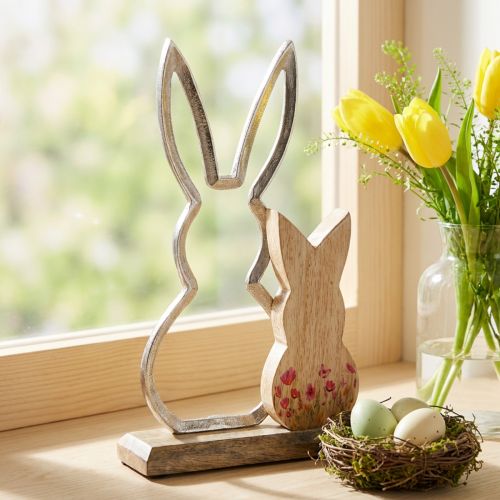 Króliczek mama z dzieckiem ozdoba króliczek naturalny srebrny 26,5cm | Floristik24.pl