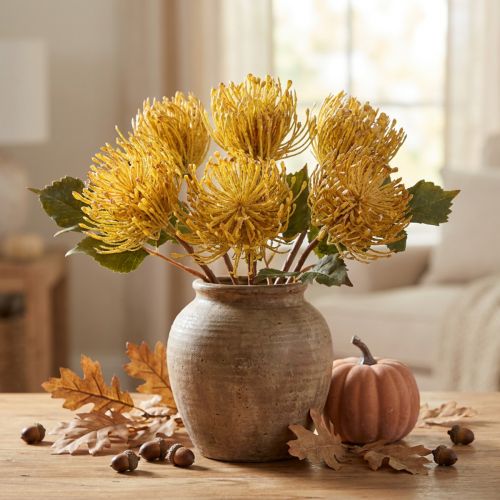 Protea sztuczna Leucospermum igielnik żółty 30cm 6 szt. | Floristik24.pl