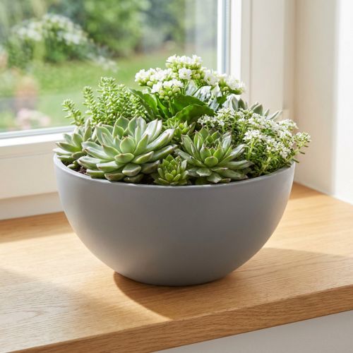 Doniczka plastikowa, misa na kwiaty, szara, Ø25cm, wys. 12cm | Floristik24.pl