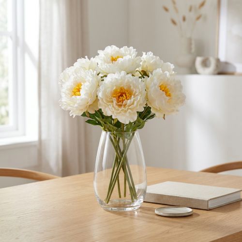 Piwonie Sztuczne Piwonie Białe Żółte Sztuczne Kwiaty 7 Szt | Floristik24.pl