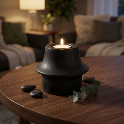 Czarny ceramiczny świecznik typu tealight Ø12cm H9cm | Floristik24.pl