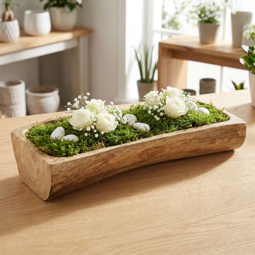 Drewniana dekoracja z wgłębieniem, misa dekoracyjna, drewno, 40×13–16cm×6,5cm | Floristik24.pl