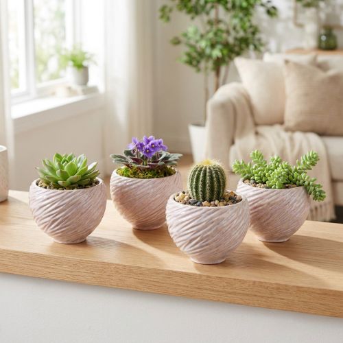 Małe ceramiczne miseczki w różowym spiralnym dekorze Ø9cm 4szt | Floristik24.pl