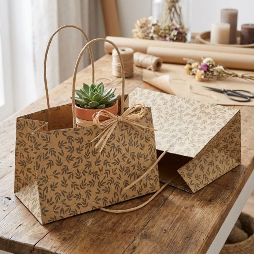 Torebka prezentowa papierowa naturalny brązowy liście 20×10×10cm 6 szt. | Floristik24.pl
