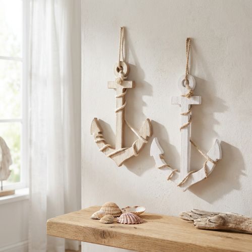 Produkt Kotwa morska drewniana do zawieszenia biała naturalna 13,5×20cm 2 szt