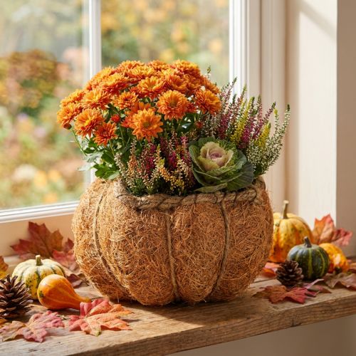 Doniczka na dynię z folią, dekoracja jesienna, pomarańczowa, Ø18cm, wys.15cm | Floristik24.pl