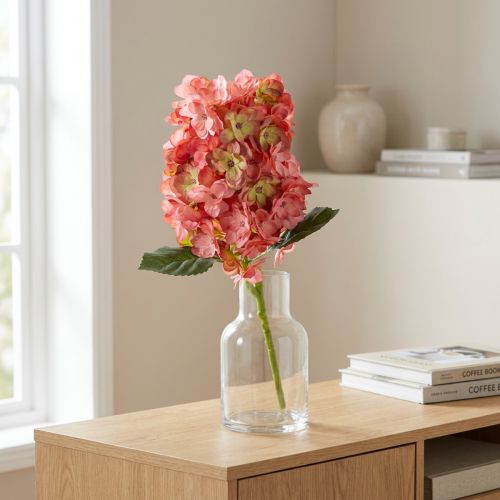 Produkt Sztuczny kwiat hortensji o eleganckim wyglądzie, stanowiący atrakcyjną ozdobę pomieszczenia, 62 cm