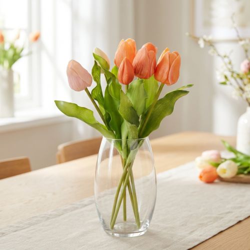 Produkt Sztuczne tulipany do wiosennej dekoracji, salonu i kuchni, o realistycznym wyglądzie, 30 cm, 7 sztuk
