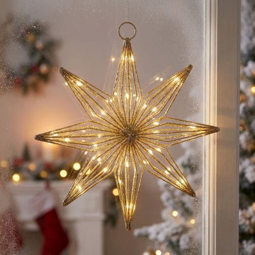 Gwiazda dekoracyjna LED z drutu do zawieszenia, 20 diod LED, ciepła biel, do wewnątrz, 22 cm | Floristik24.pl