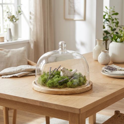Produkt Kopuła szklana z dekoracją z drewnianej płyty serowej Ø22cm H16,5cm