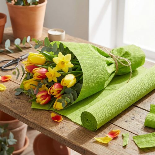 Papier florystyczny krepowy trawiasty zielony 50x250cm | Floristik24.pl