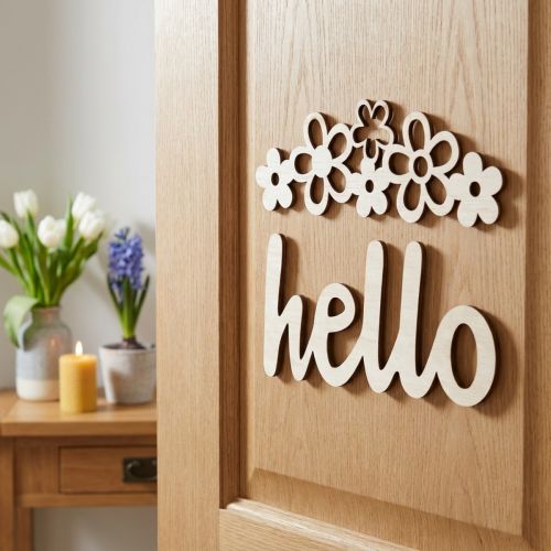 Drewniana ozdoba kwiatki "Hello" natura szyld dekoracyjny z magnesem 18/19,5cm 6szt | Floristik24.pl