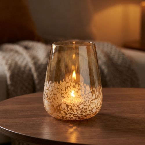 Latarnia szklana świecznik na tealight szklana dekoracja brązowa biała Ø10cm | Floristik24.pl