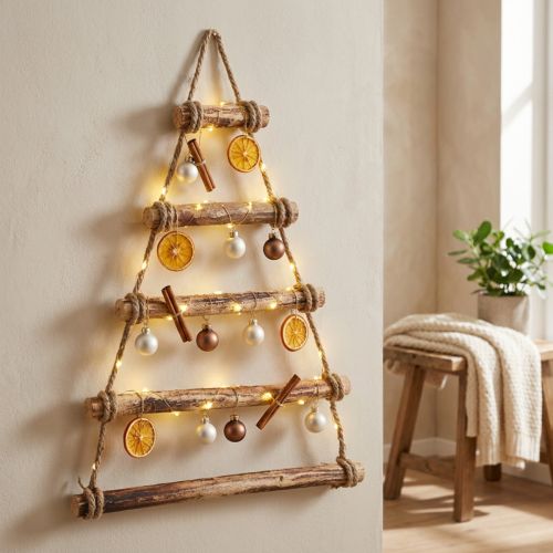Dekoracja ścienna choinka drewniana boho dekoracja płomienista 50×65cm | Floristik24.pl
