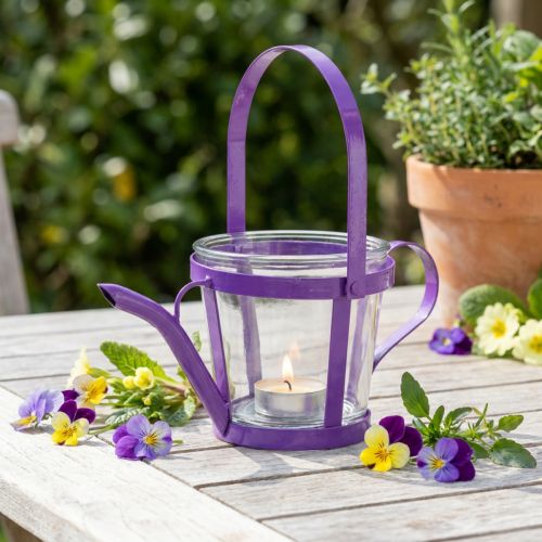Latarnia szklana ozdobna konewka metalowa fioletowa Ø14cm W13cm | Floristik24.pl