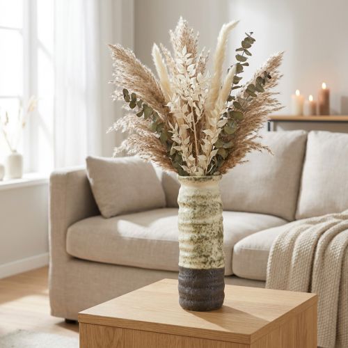 Wazon ceramiczny na suszone kwiaty, kremowy, szaro-zielony, wys. 34 cm | Floristik24.pl