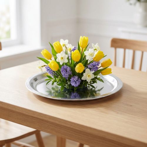 Talerz dekoracyjny metal srebrny błyszczący Ø34cm W3cm | Floristik24.pl
