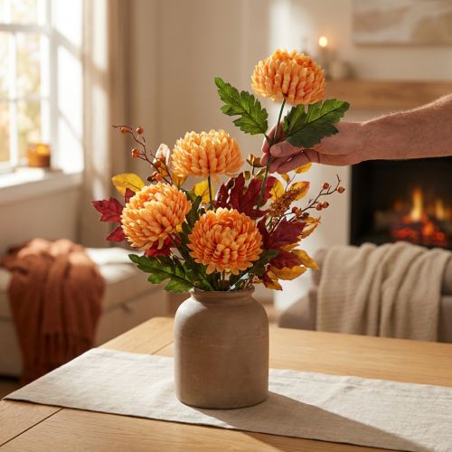 Sztuczny Kwiat Chryzantema Pomarańczowa Ø7cm 18cm 4szt | Floristik24.pl