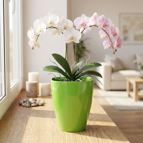 Orchidea doniczka błyszcząca Ø12,5cm limonka 1 szt | Floristik24.pl