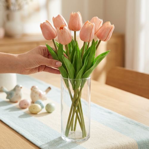 Sztuczne tulipany Real-Touch brzoskwiniowy róż 38cm pęczek 7 szt | Floristik24.pl