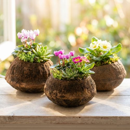 Doniczka Paradise Nut Natural Sapucaia Ø14cm W10cm 3 szt | Floristik24.pl
